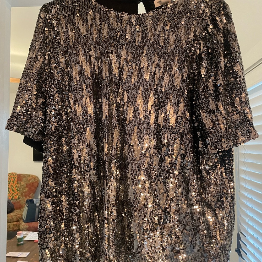 Chic Soul Black Blouse with Boxy Cut and Sequin Detail